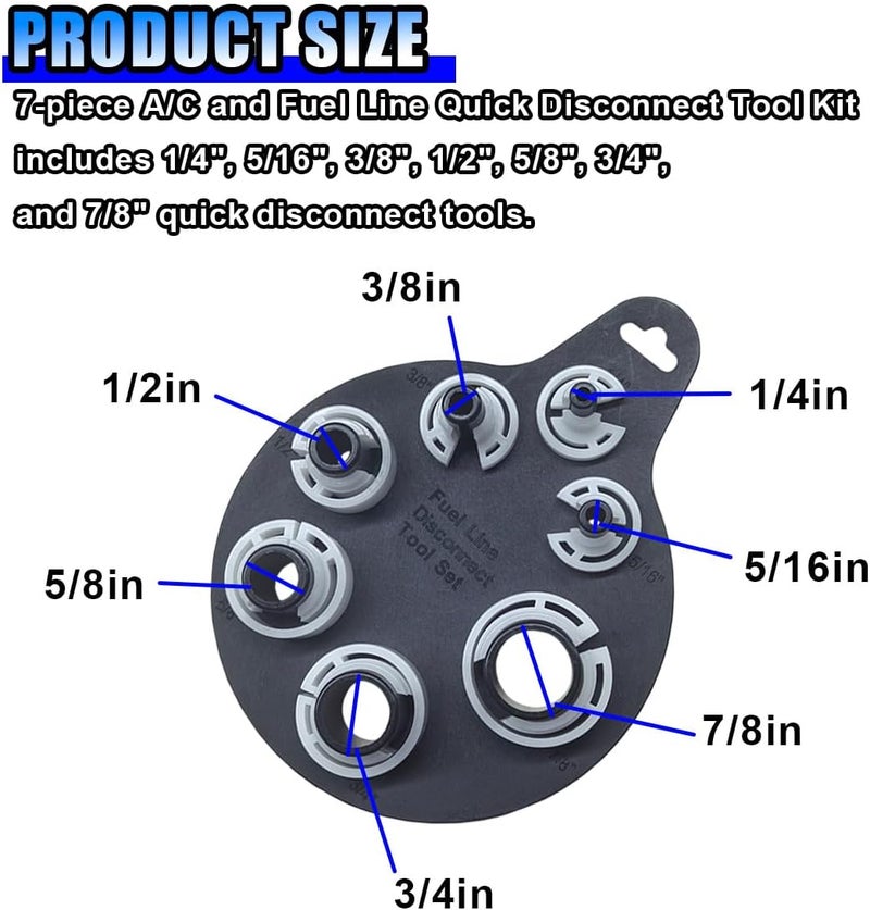 BDZMC Air Conditioner and Fuel Line Quick Disconnect Tool Kit, 1/4-7/8in Plastic Automotive AC/Gas Removal Tool, 7 SAE Standard Sizes Fuel Line Disconnect Tool for Multiple Applications - Image 2